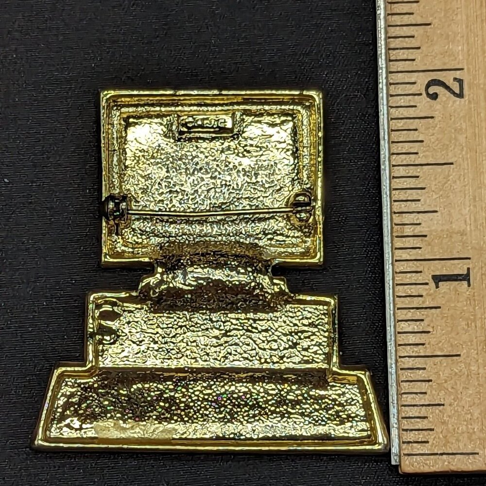 Vintage Signed AJC Gold-Tone Computer Brooch Pin Keyboard & Bar Graph Design - Picture 4 of 4